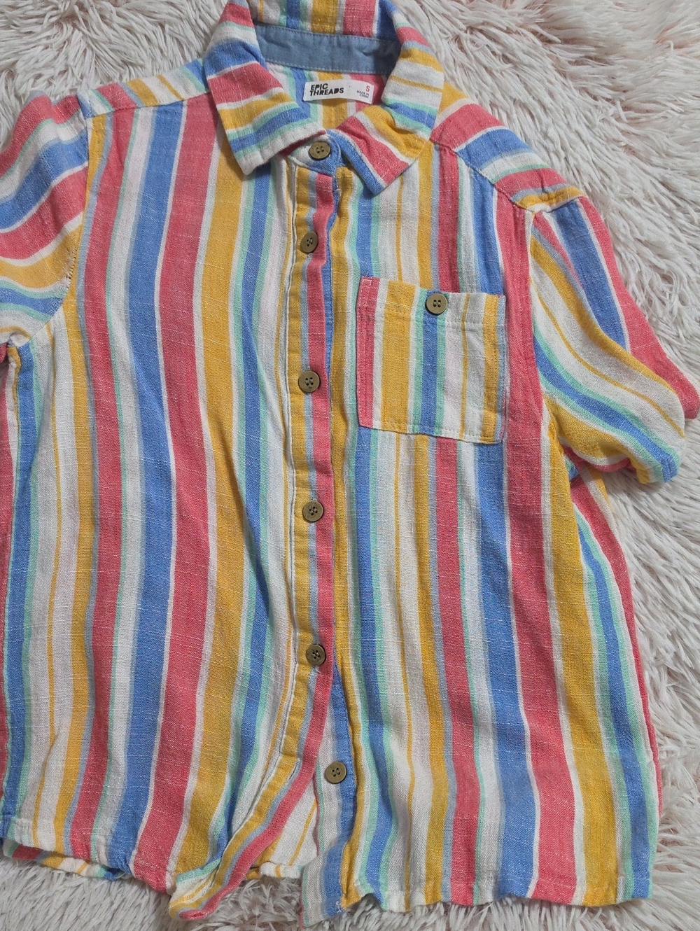 Epic Threads Multicolor Rainbow Stripe Short-Sleeve Button-Down Shirt